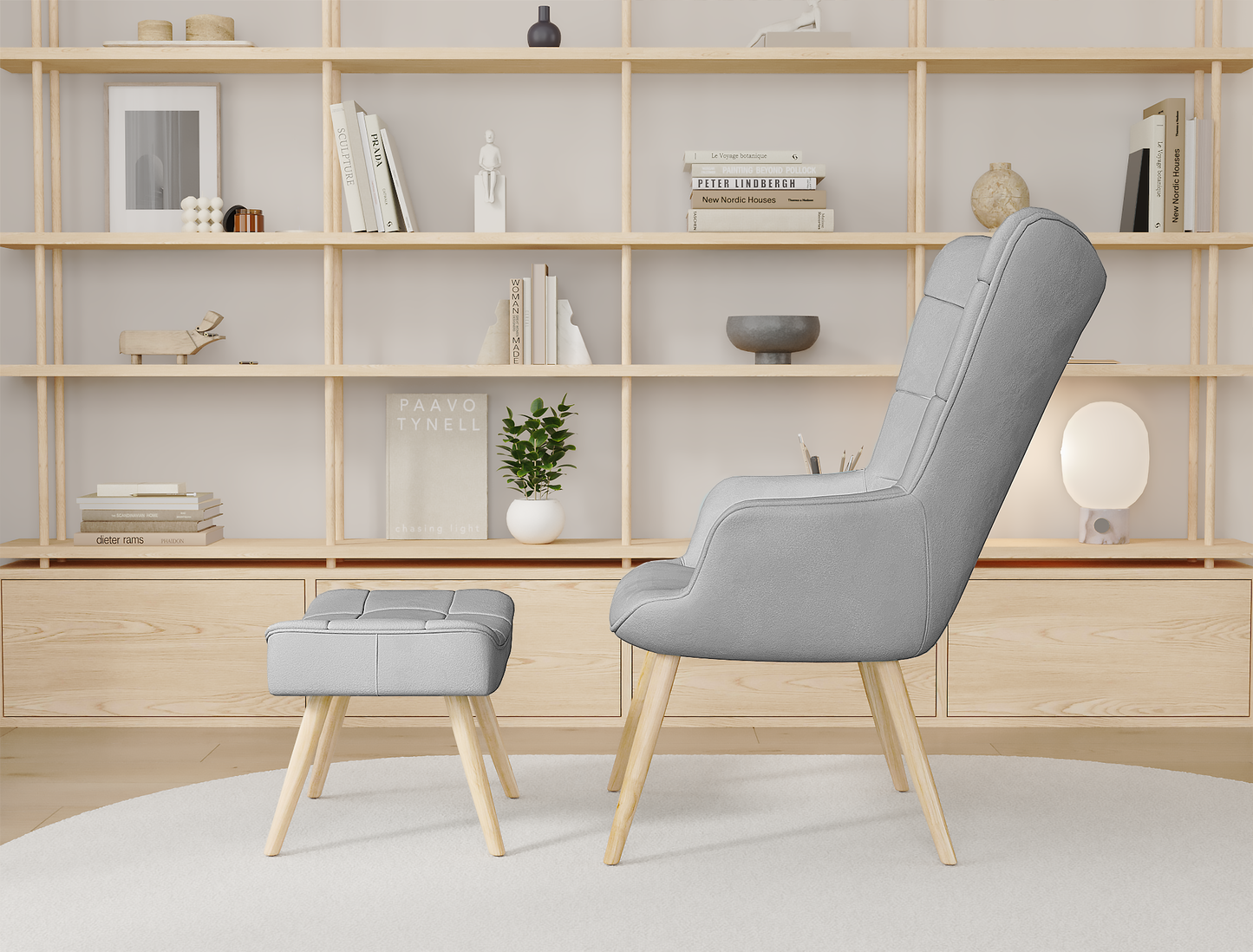 Victoria Grey Fabric Armchair with Footstool