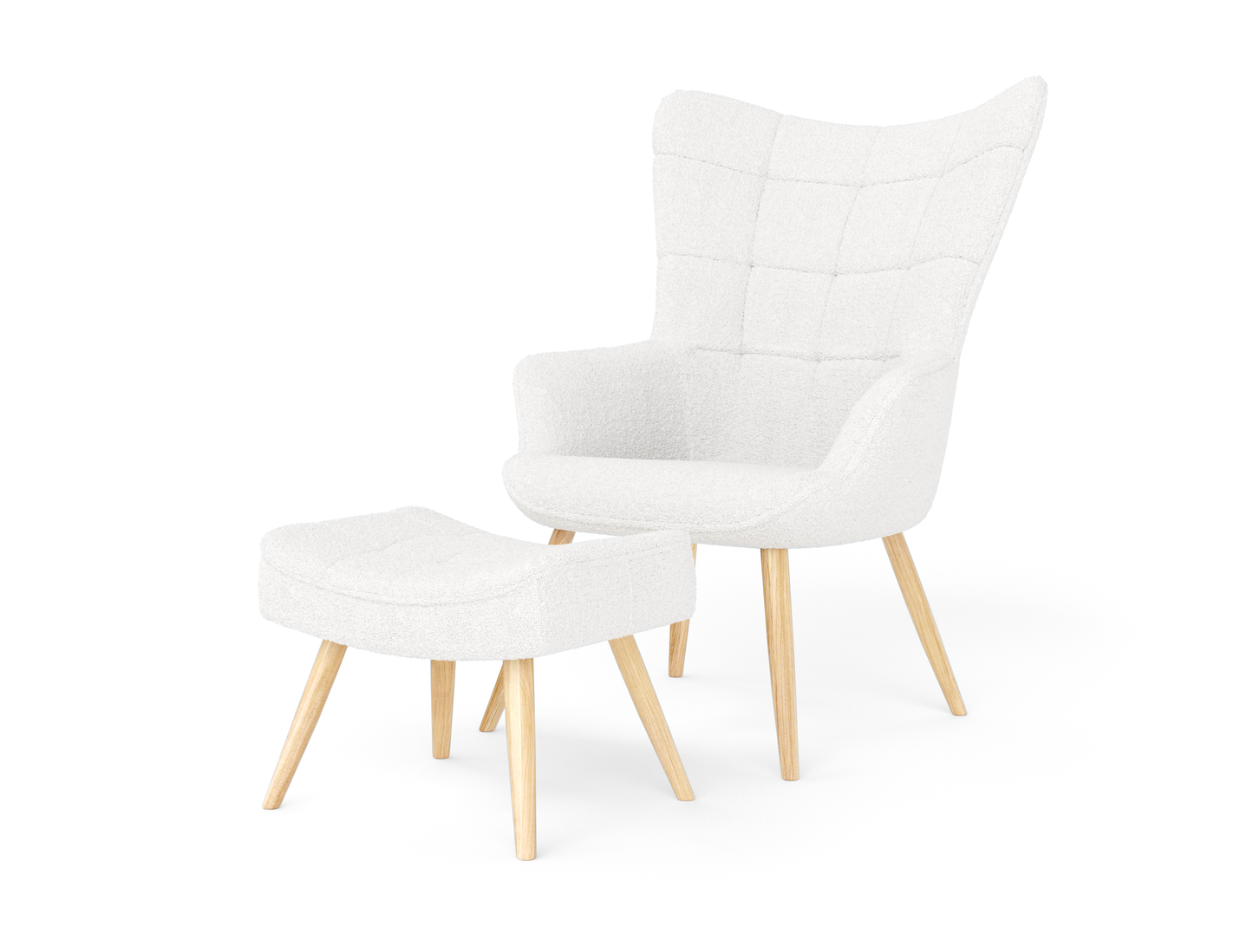 Victoria White Boucle Armchair with Footstool