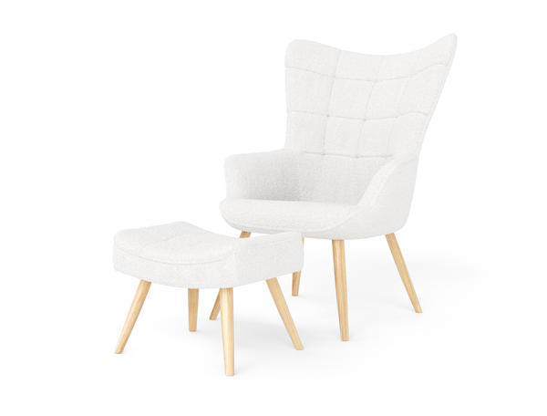 Victoria White Boucle Armchair with Footstool