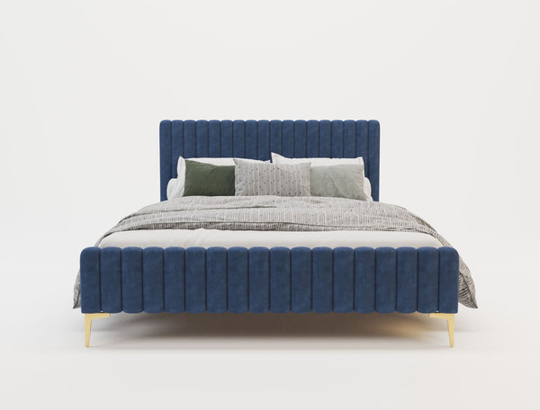 Astra Emily Blue Velvet Gold Legs Bed Frame