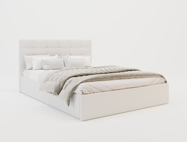Amalfi White Gas Lift Faux Leather Double Bed Frame