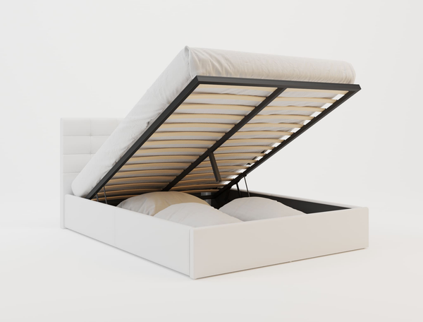 Amalfi White Gas Lift Faux Leather King Single Bed Frame