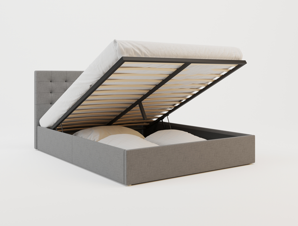 Aria Grey Gas Lift Fabric King Bed Frame