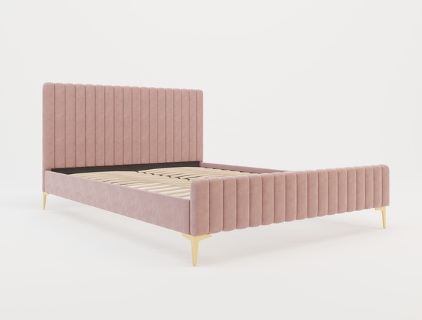 Astra Emily Pink Velvet Gold Legs Double Bed Frame