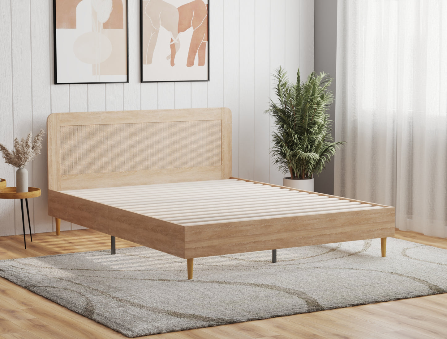 Venus Wooden Rattan Natural Bed Frame