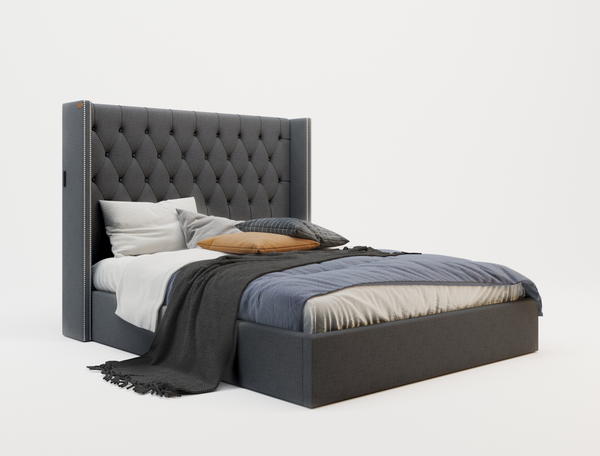 Bologna Grey Fabric Gas Lift Queen Bed Frame