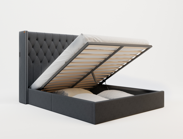 Bologna Grey Fabric Gas Lift Queen Bed Frame