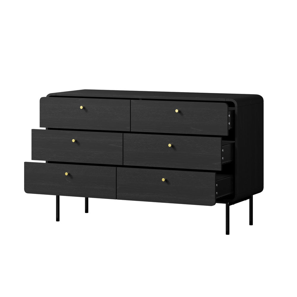 Oakridge 6 Chest of Drawers Tallboy Storage Cabinet Dresser Black