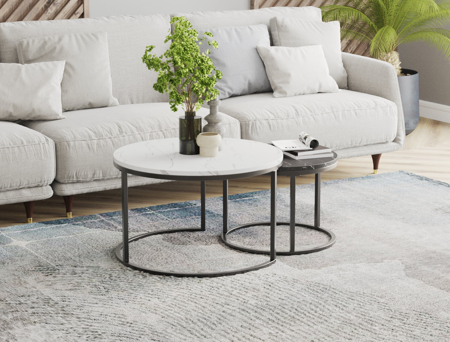 Boston White / Blak Marble Nesting Coffee Table
