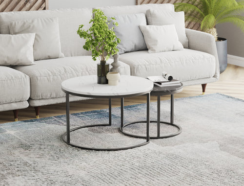 Boston White / Blak Marble Nesting Coffee Table