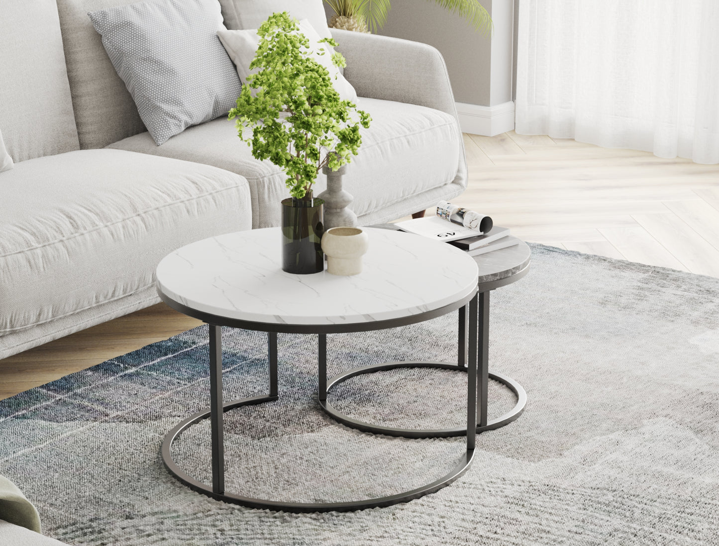 Boston White / Grey Marble Nesting Coffee Table