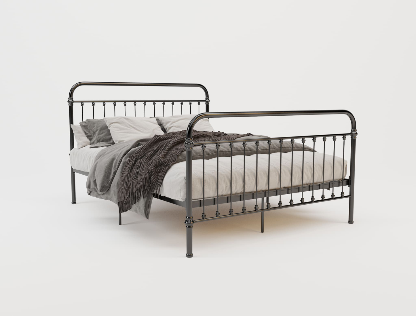 top view of a double bed frame with mattress and pillows in a white background from Isaak