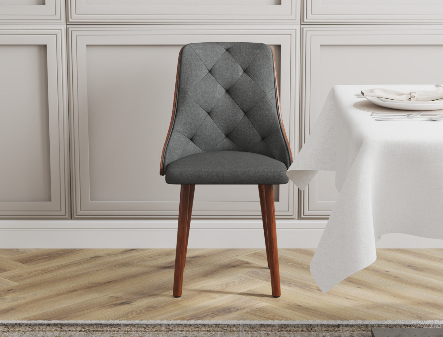 Set of 2 Nova Grey / Walnut Fabric Chairs