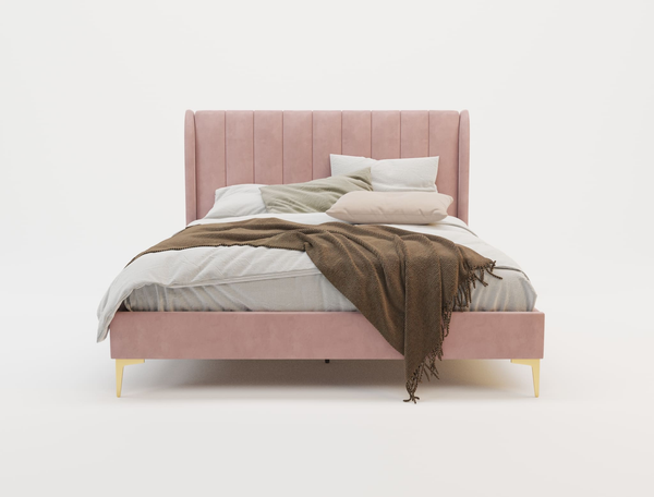 Georgia Pink Velvet Gold Legs King Bed Frame