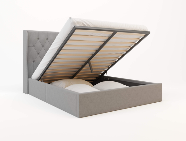 Harlow Grey Fabric Gas Lift Queen Bed Frame