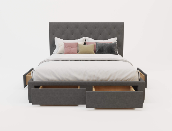 Kaylene Charcoal Fabric Drawer Queen Bed Frame