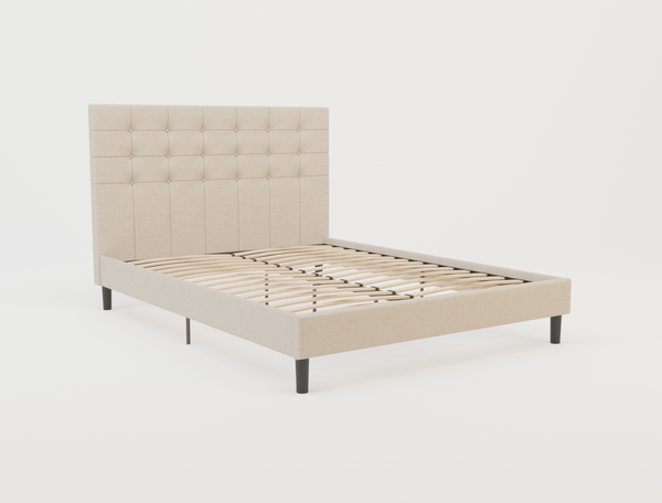 Kylie Buttoned Beige Fabric Queen Bed Frame