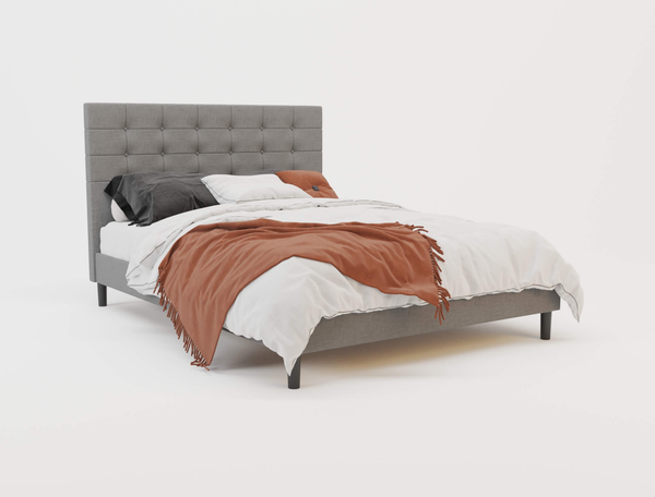 Kylie Buttoned Grey Fabric Queen Bed Frame