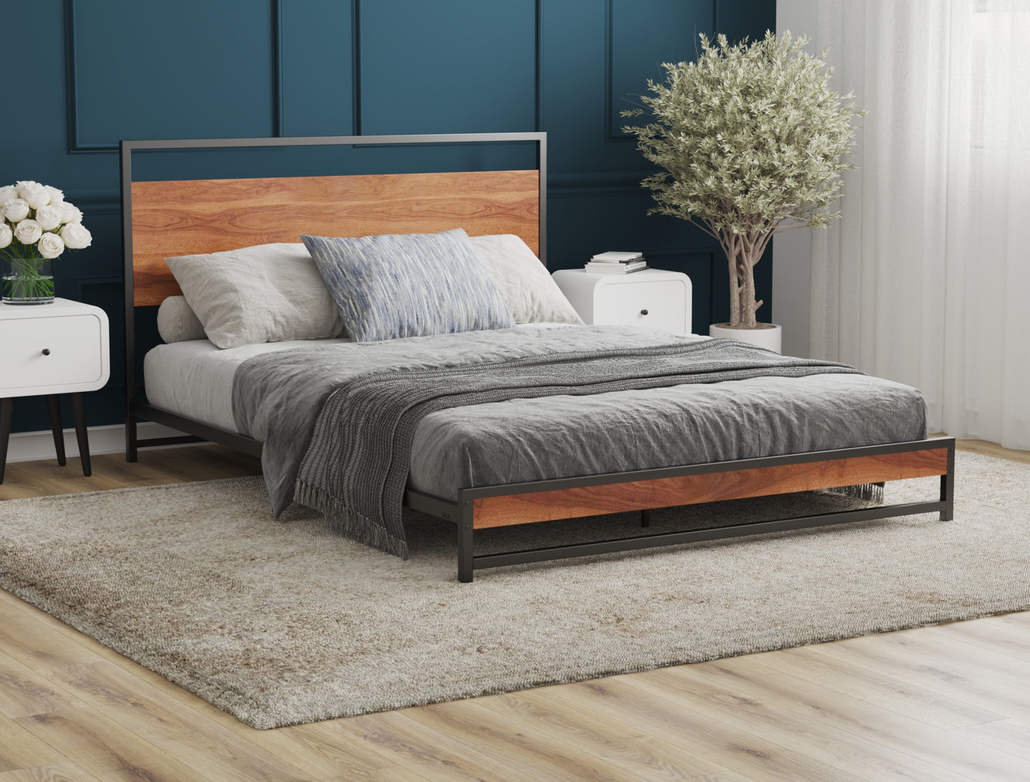 Hero Wooden Metal Walnut Bed Frame