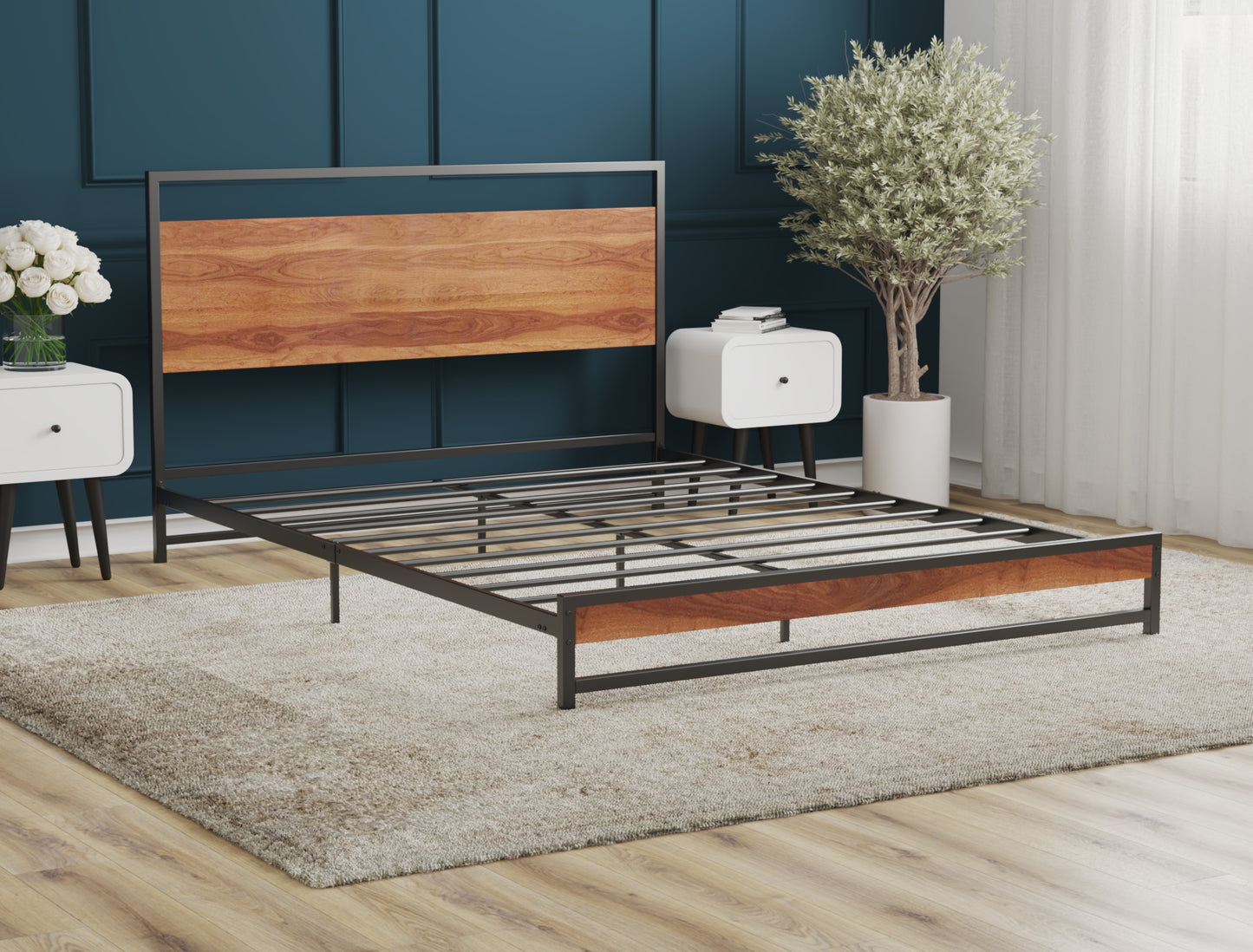 Hero Wooden Metal Walnut Bed Frame