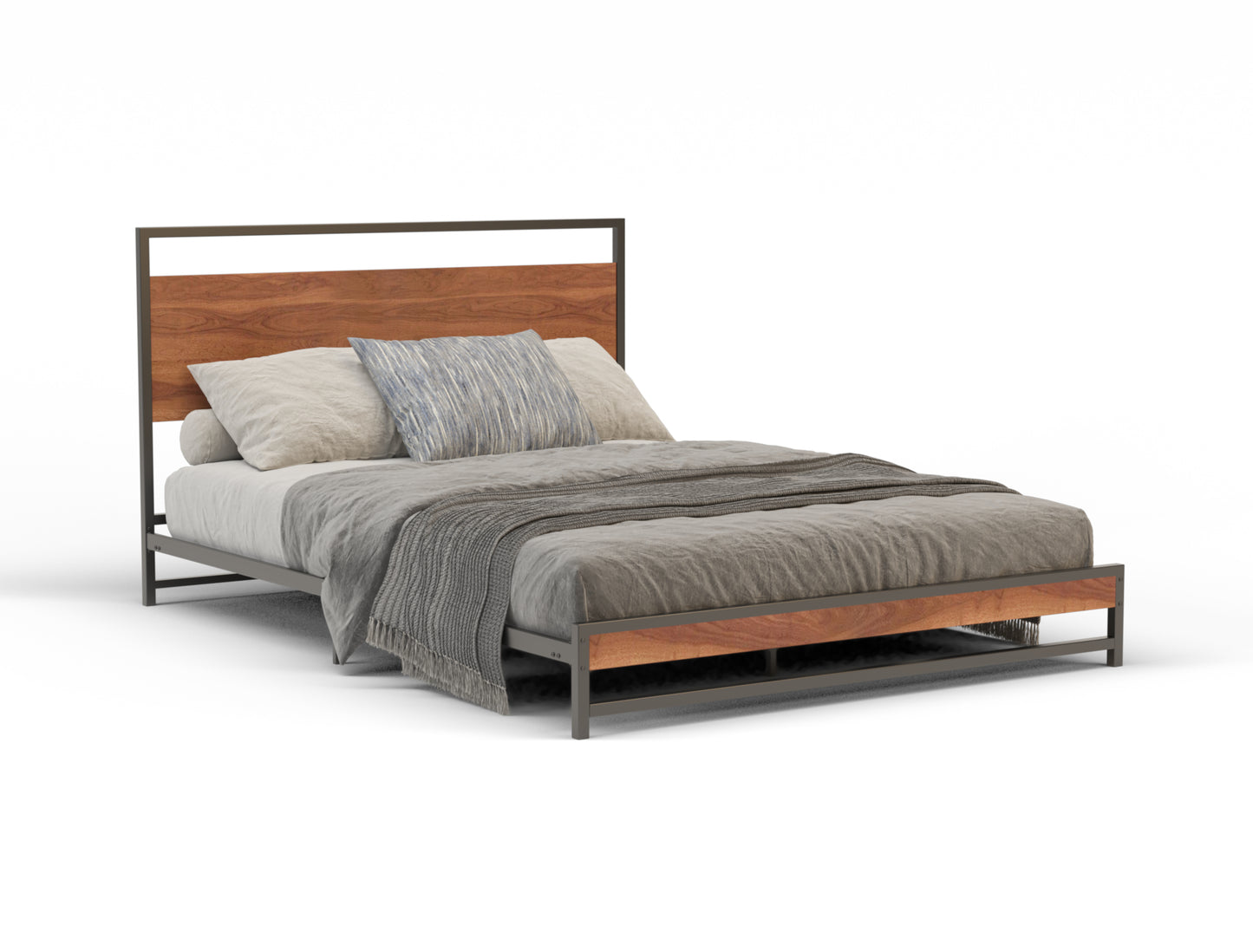 Hero Wooden Metal Walnut Bed Frame
