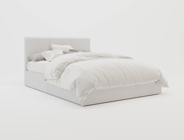Naples White Gas Lift Faux Leather Queen Bed Frame