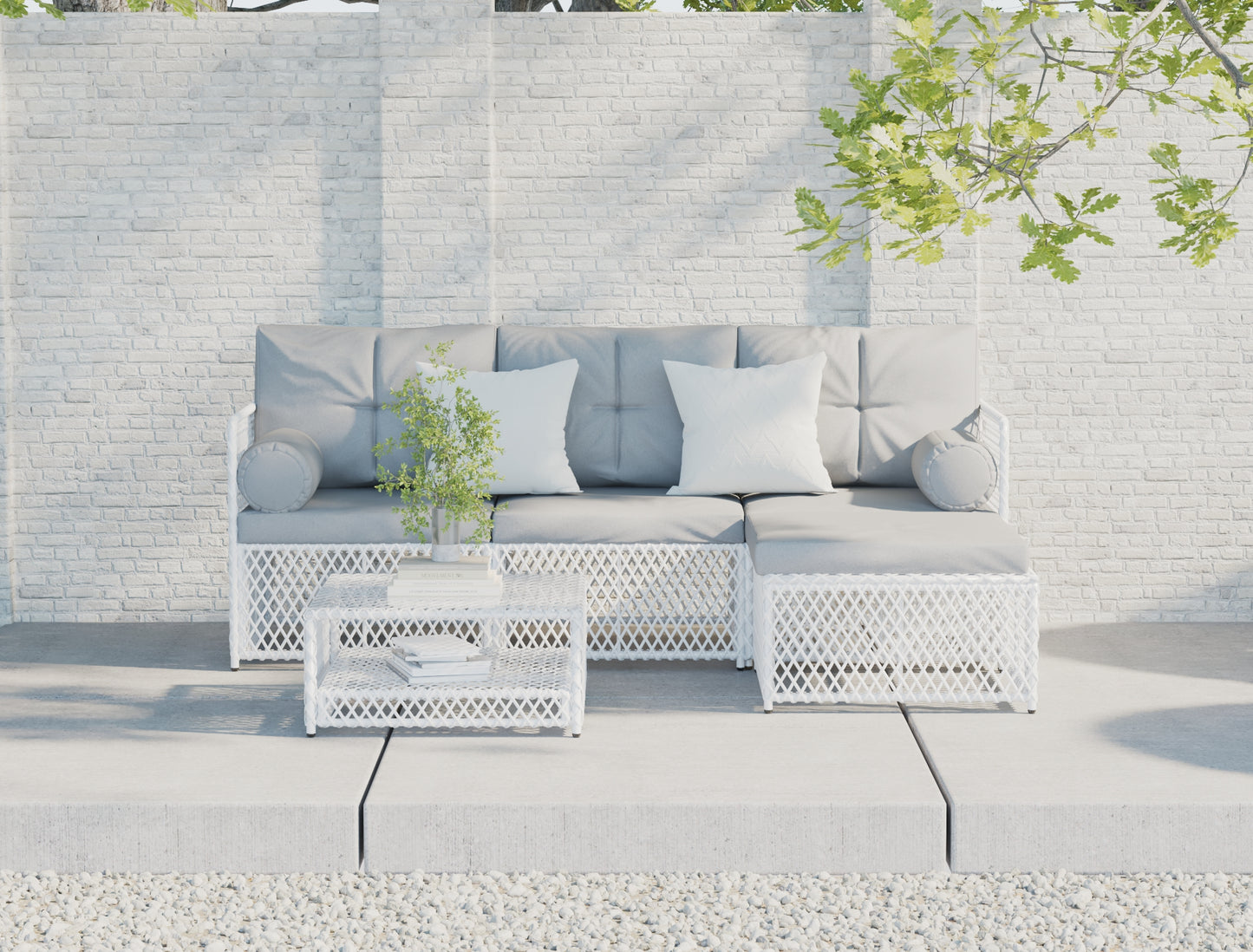 Acacia White 5 Piece Outdoor Wooden Lounge Set