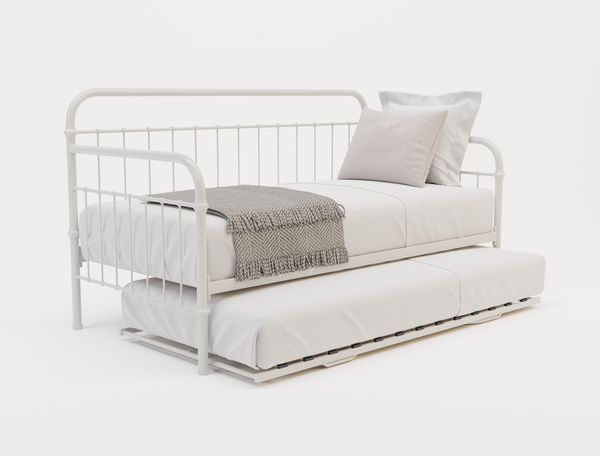 Oberon White Metal Trundle Single Bed Frame