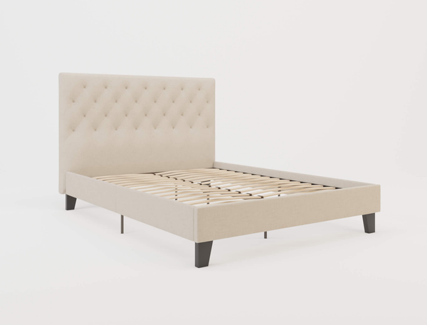 Oxford Beige Fabric Queen Bed Frame