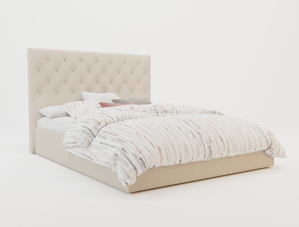 Oxford Beige Gas Lift Fabric King Bed Frame