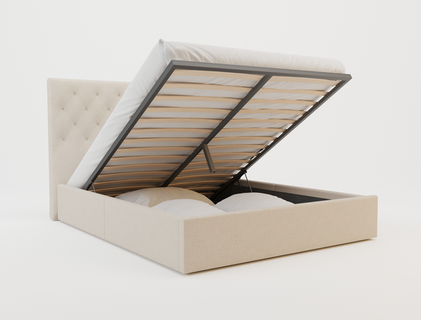 Oxford Beige Gas Lift Fabric King Bed Frame