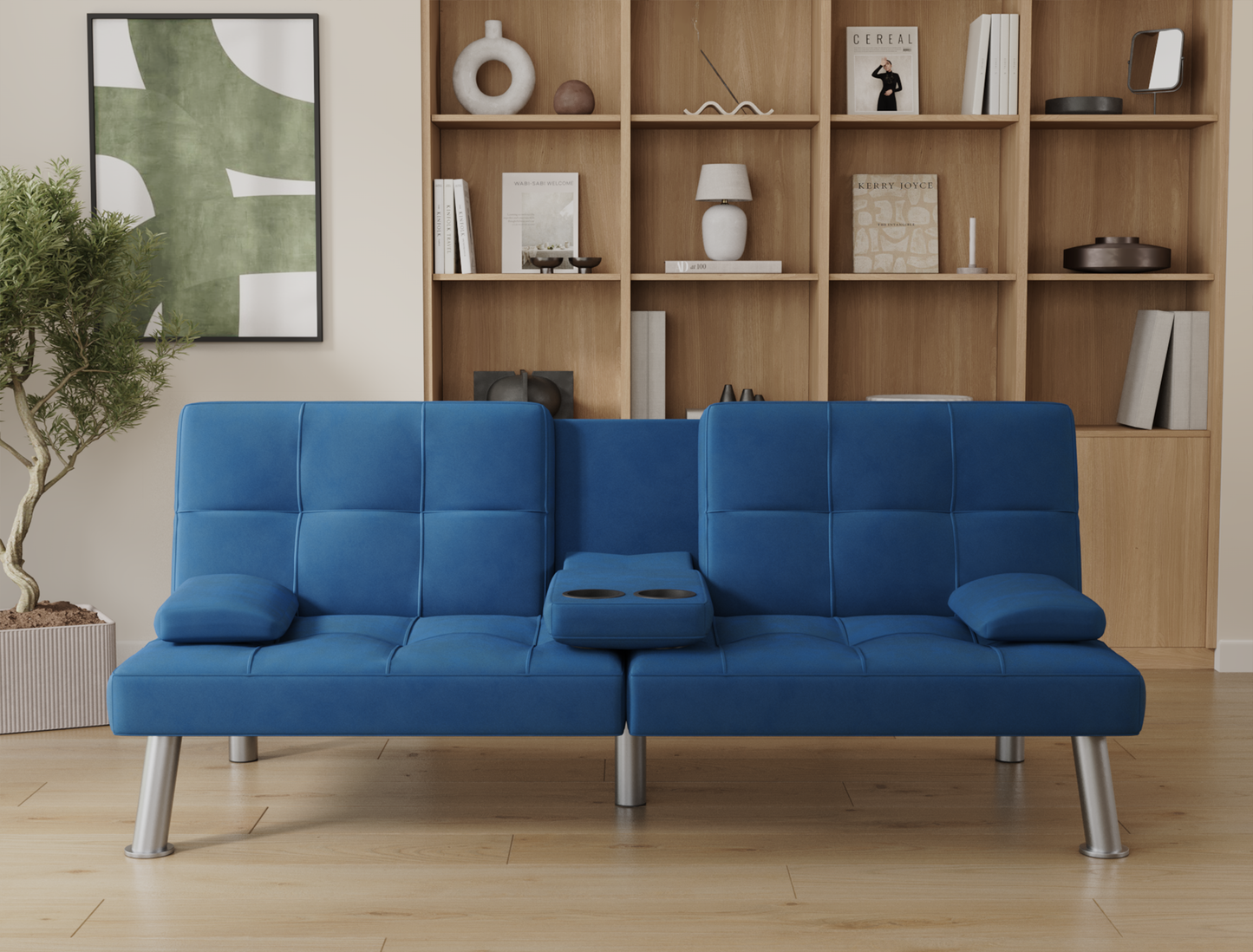 Candice 3-Seater Blue Velvet Sofa Bed