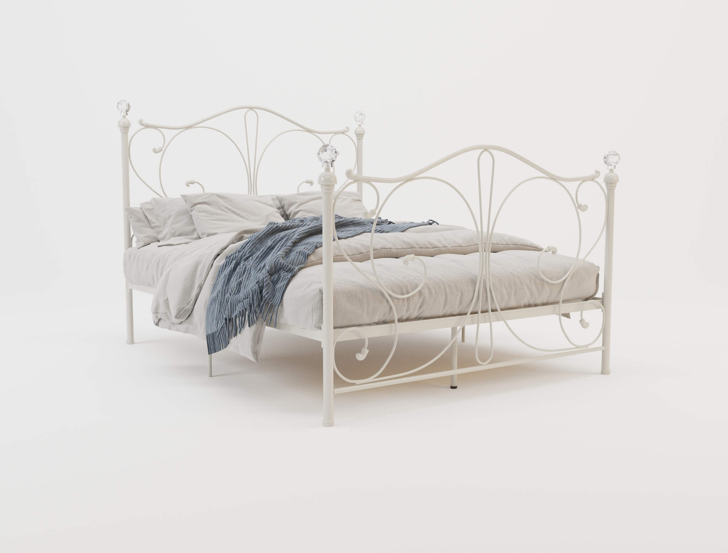 top view of a queen bed frame with mattress and pillows in a white background from Isaak