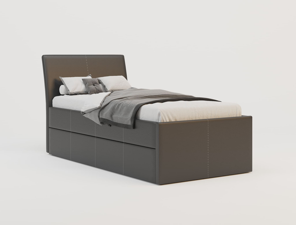 Vivian Black Faux Leather Trundle King Single Bed Frame