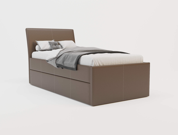 Vivian Brown Faux Leather Trundle King Single Bed Frame