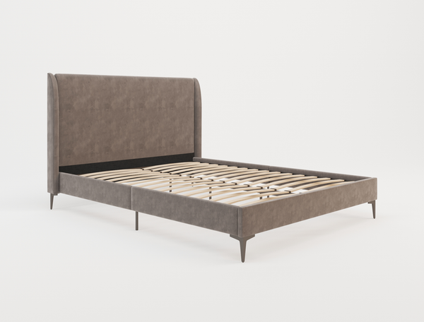 Zheng Grey Velvet Black Legs Double Bed Frame