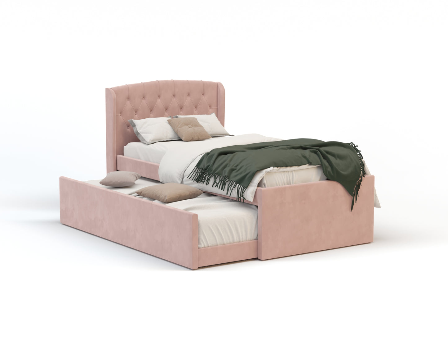 Jordanov Trundle Pink Velvet Bed Frame