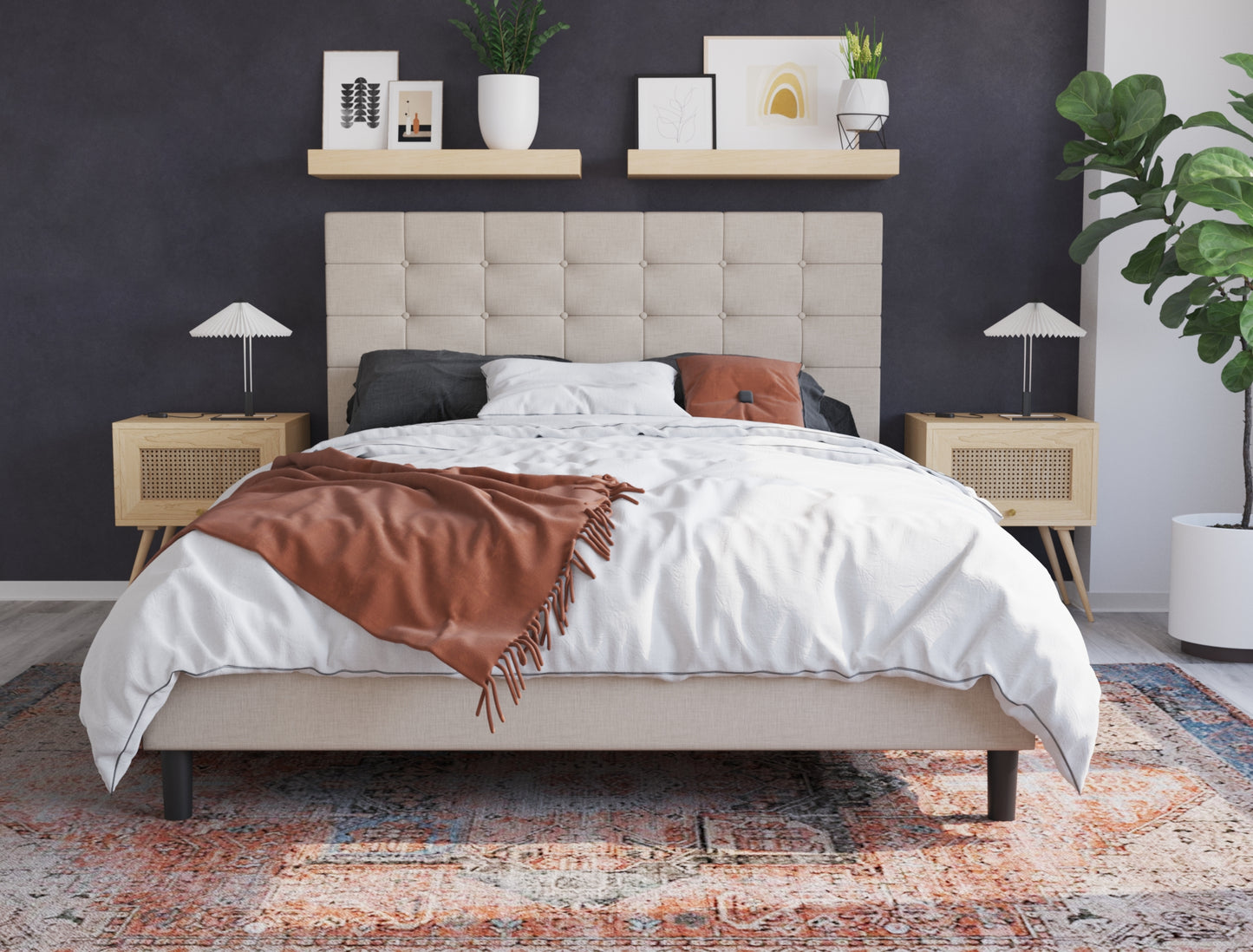 Kylie Buttoned Beige Fabric Bed Frame