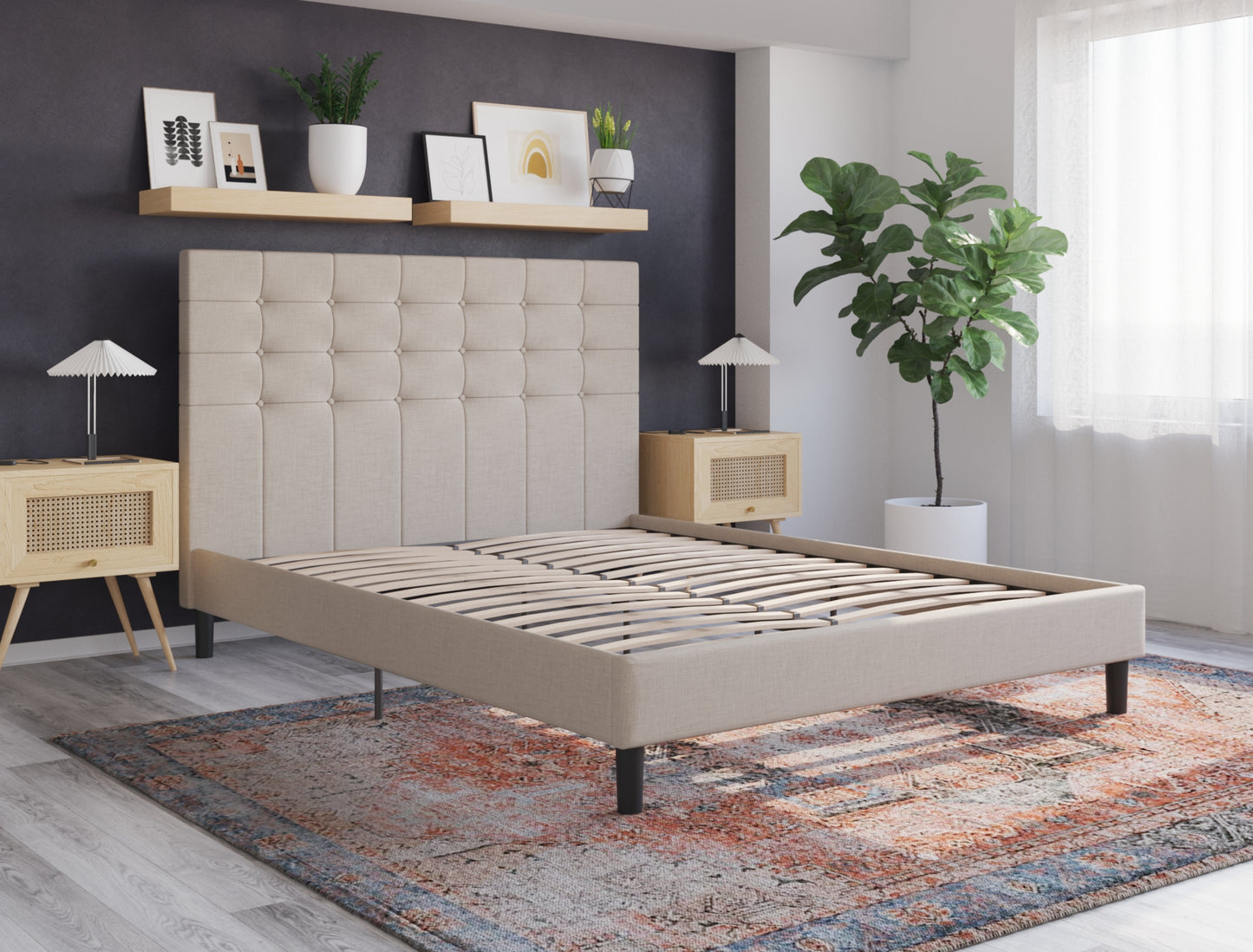 Kylie Buttoned Beige Fabric Bed Frame