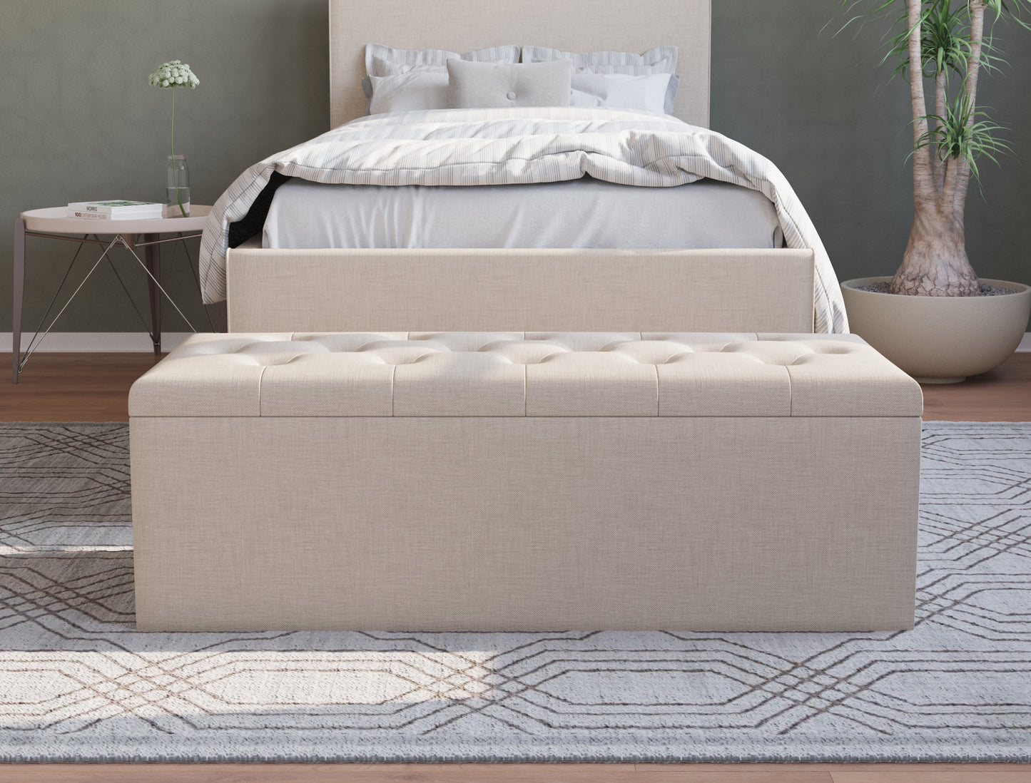 Selina White Oak Fabric Ottoman