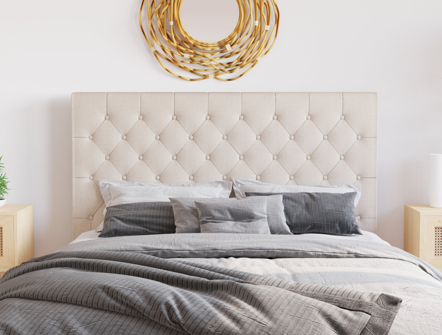 Bellatrix Beige White Oak Bed Head