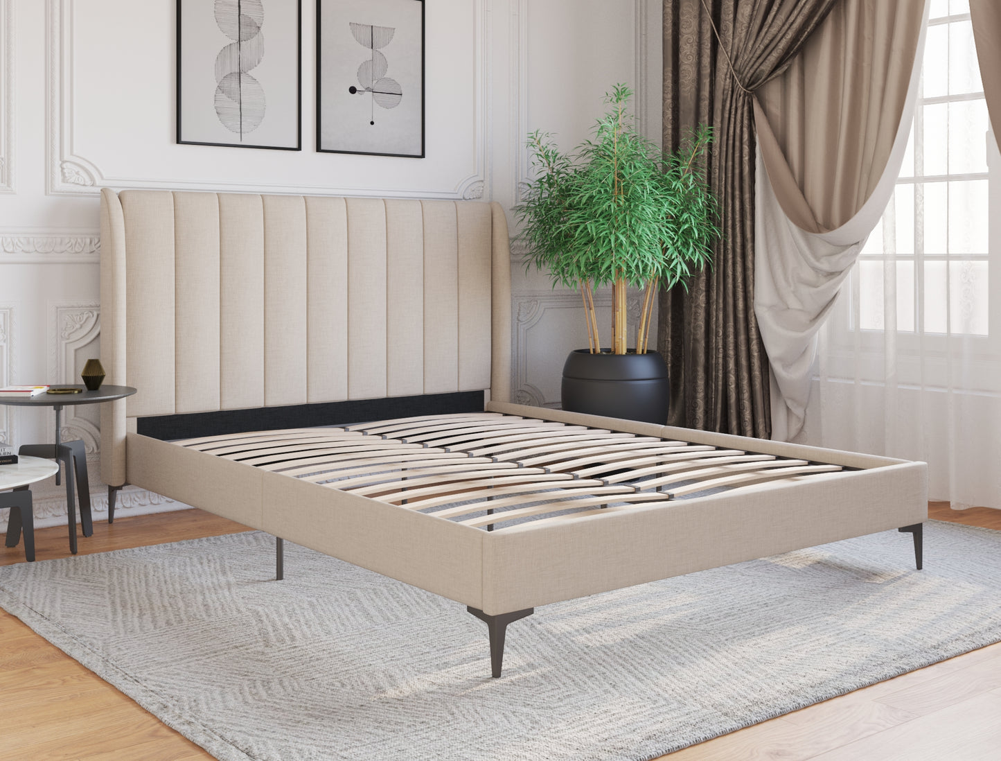Georgia Beige White Oak Black Legs Bed Frame