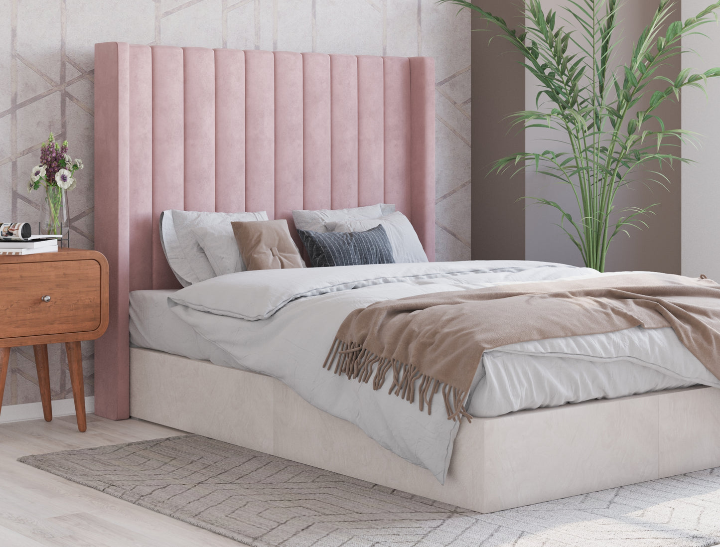 Jacob Pink Velvet Bed Head