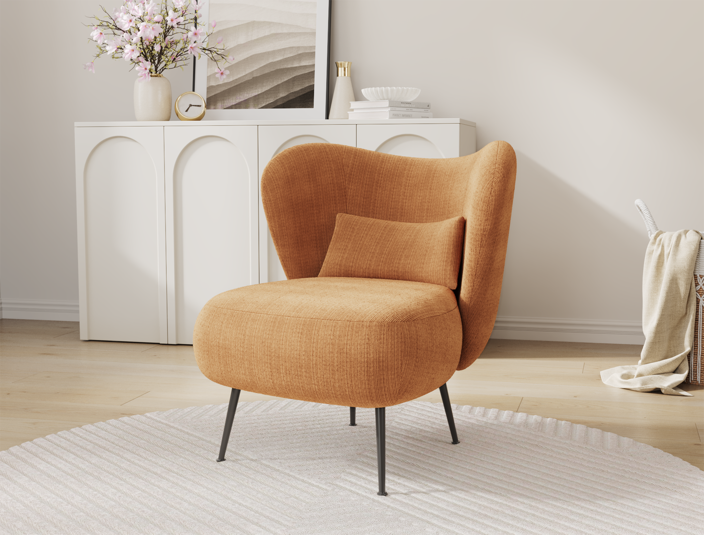 Ryder Orange Corduroy Velvet Armchair