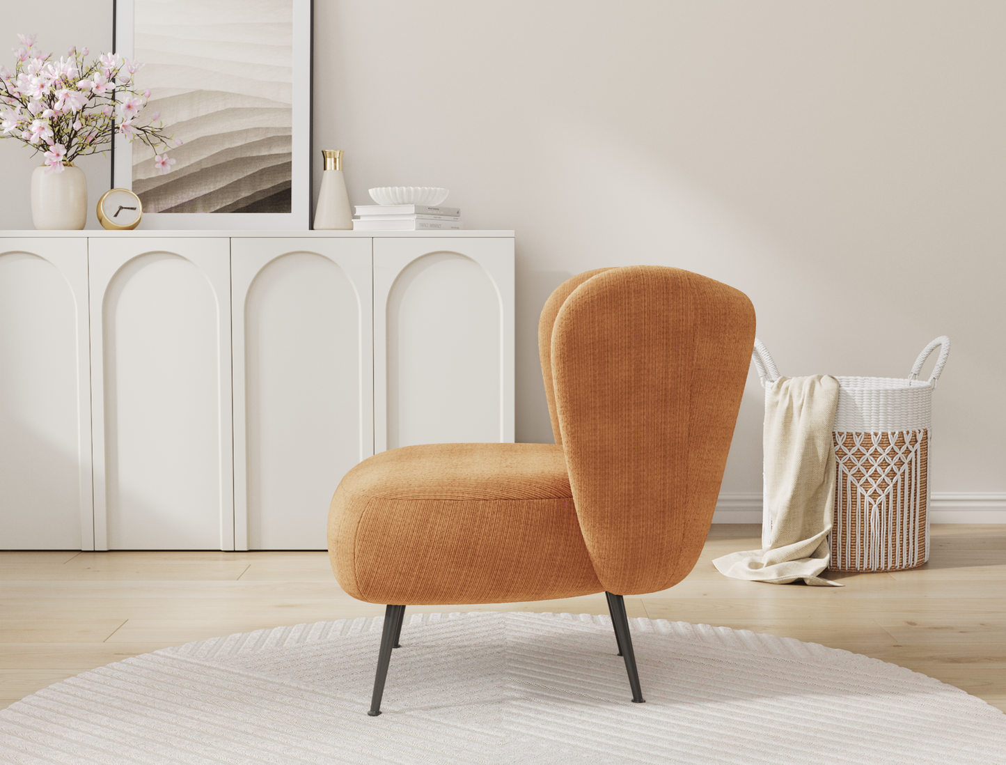 Ryder Orange Corduroy Velvet Armchair