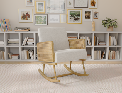 Nelson Beige Wooden Rocking Armchair