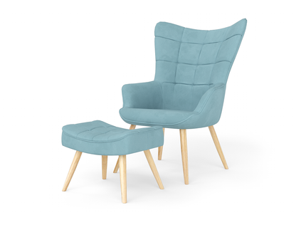 Victoria Blue Fabric Armchair with Footstool