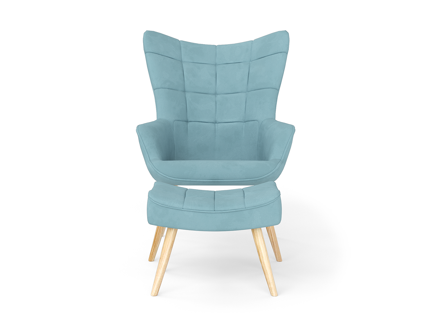 Victoria Blue Fabric Armchair with Footstool