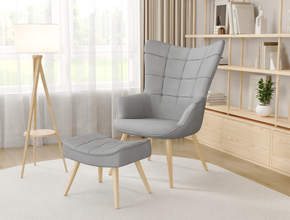 Victoria Grey Fabric Armchair with Footstool