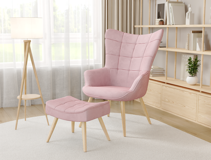 Victoria Pink Fabric Armchair with Footstool